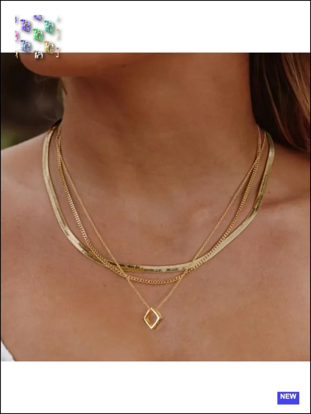 Layered Gold Plated Stackable Necklace Set 3 Chains